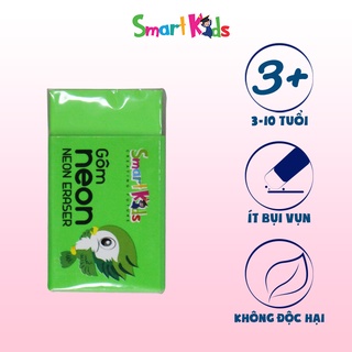 Gôm smartkids màu Neon (1 cái) Dành cho học sinh, sinh viên. Dễ dàng tẩy sạch chì. An toàn, không độc hại