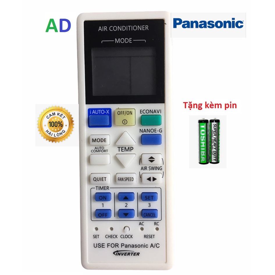 Điều khiển điều hòa Panasonic inverter-A75C4143 1 chiều ,2 chiều loại tốt thay thế khiển zin theo máy - Tặng kèm pin