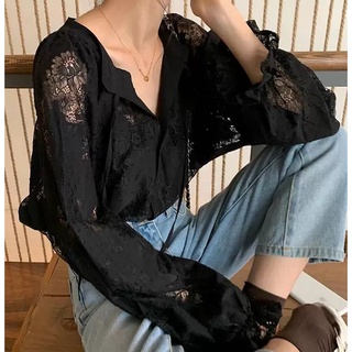 Áo Nữ Tay Dài Cổ Chữ v Phối Ren Thời Trang Quyến Rũ