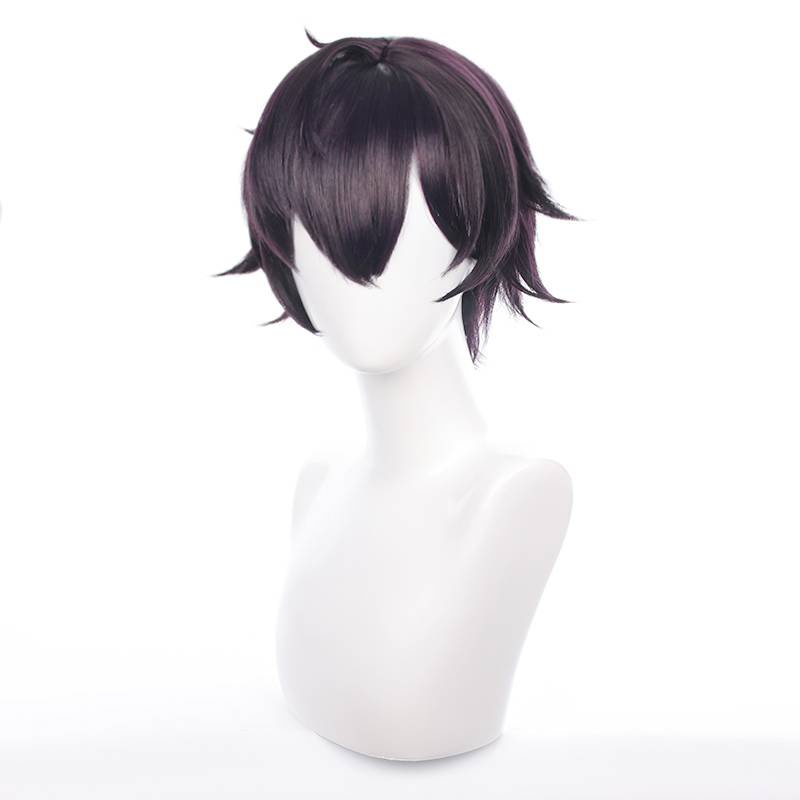 Gh ANYCOLOR Vtuber - Shoto Cosplay Tóc Giả Anime Shxtou Ngắn Tím Đậm Xoăn Tóc Lông Tơ Tóc Giả Halloween