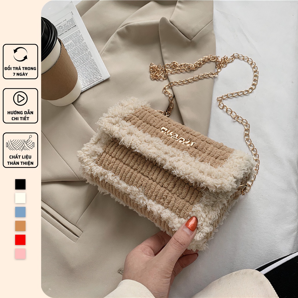 Túi handmade tự đan phối màu, túi đeo chéo phong cách Hàn Quốc – Bộ phụ kiện đầy đủ LX102