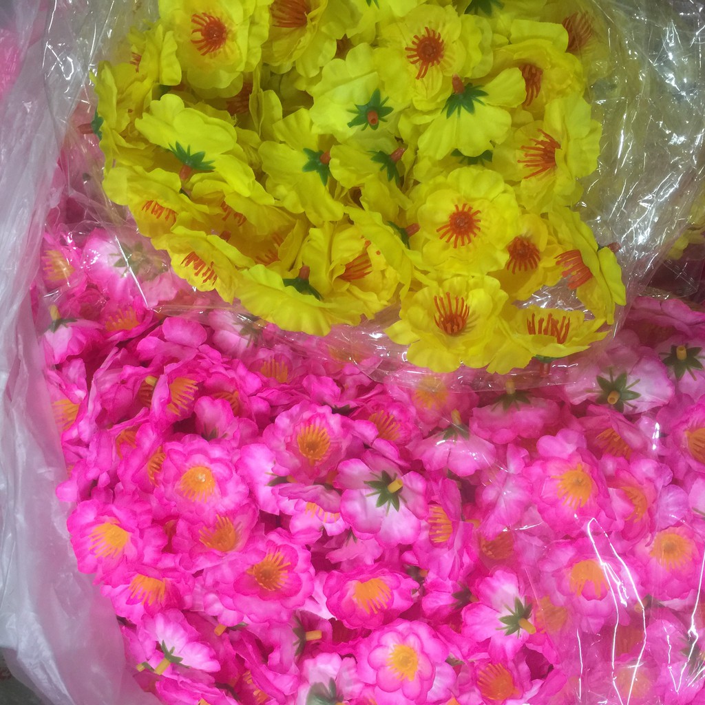 50 bông hoa đào,mai vải trang trí Tết