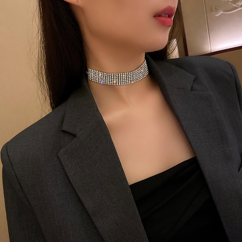 Toàn Bộ Vòng Cổ Choker Bản Rộng Đính Đá Lấp Lánh Quyến Rũ Cho Nữ