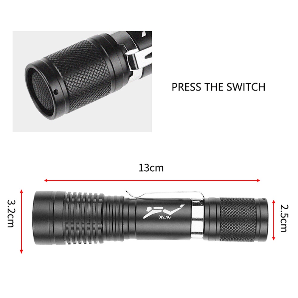 Đèn lặn mini Puteer D135 chống nước, sạc di động, có kẹp - Sử dụng ở độ sâu tới 50m