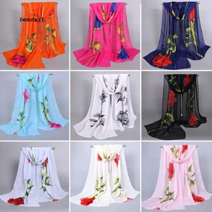 Khăn quàng cổ chất liệu voan họa tiết hoa thời trang thanh lịch cho nữ