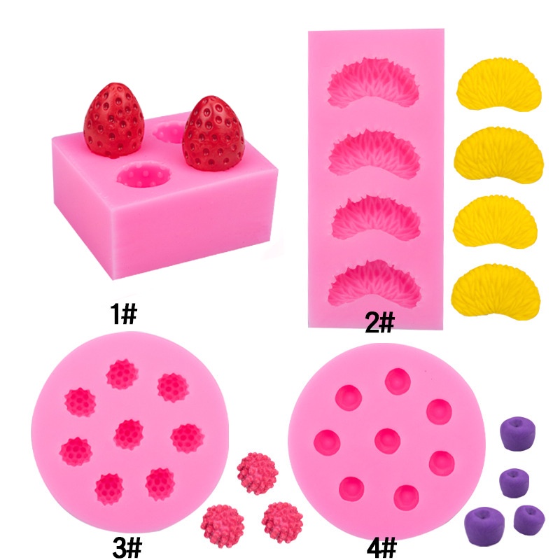 Khuôn Silicon Làm Bánh Kẹo Socola Hình Dâu Tây / Việt Quất / Cam Độc Đáo diy