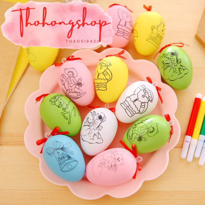 3 Trứng Hoạt Hình Và 4 Bút Tô Màu