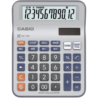 Máy Tính Thu Ngân Casio MC-12M (Chính Hãng) - 12 Chữ Số, Bền Bỉ, Tính Lãi Chiết Khấu