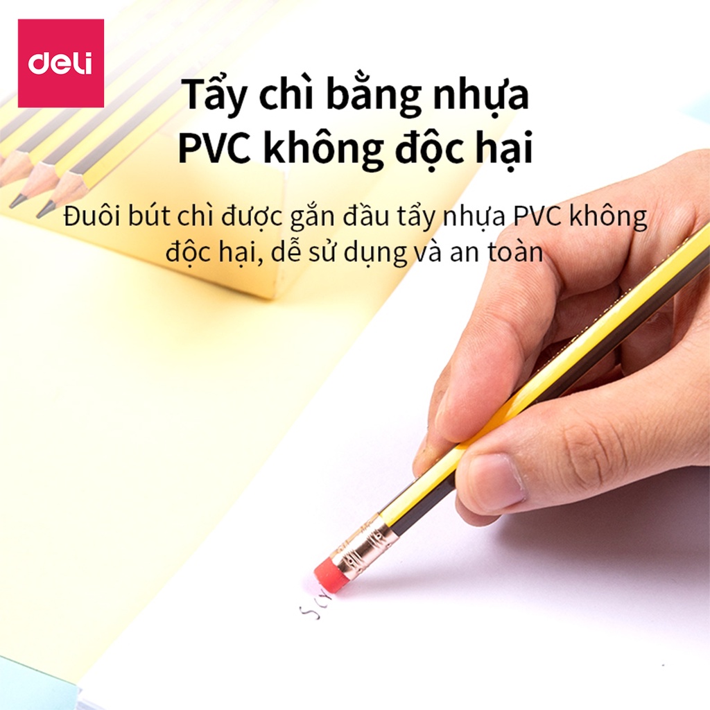 Bút Chì Gỗ HB 2B Có Tẩy Học Sinh Deli - Chì Đen Đậm Vẽ Tranh Tập Viết Làm Bài Kiểm Tra Nhạy Với Máy Chấm Thi Văn Phòng
