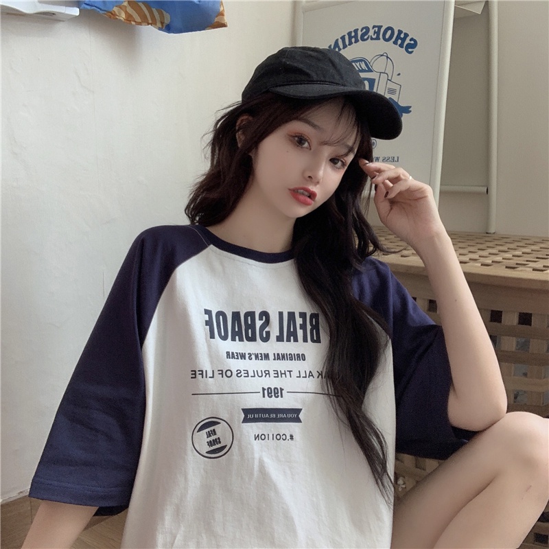 Áo Thun Tay Lỡ Nữ HappyFamily Form Rộng BFAL SBAOS Chất Cotton 100 Cao Cấp Màu Raglan Trắng Tay Đen
