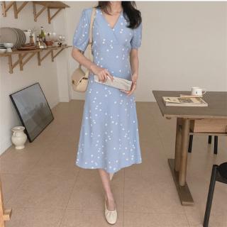 Đầm maxi chiffon Tay Ngắn In Họa Tiết Hoa Phong Cách Hàn Quốc Thời Trang Mùa Hè Cho Nữ