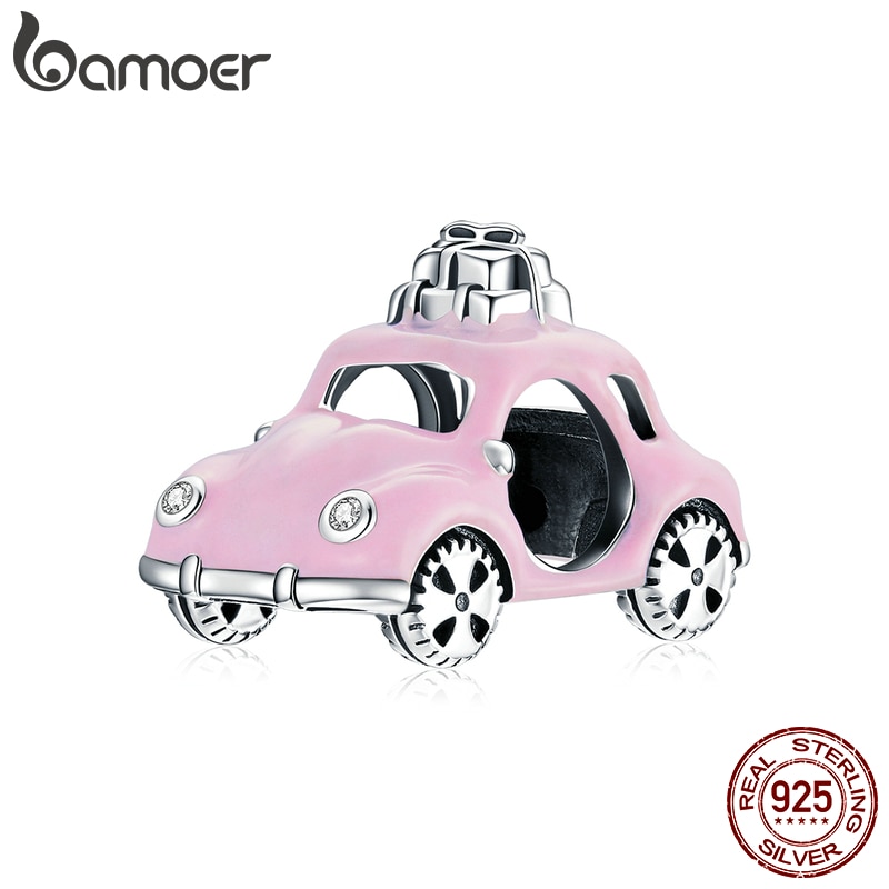 Hạt Xỏ Vòng Tay Bamoer SCC1738 Bằng Bạc Thật 925 Hình Xe Hơi Màu Hồng Để Làm Trang Sức DIY Cho Nữ