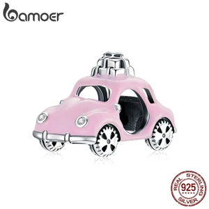 Hạt Xỏ Vòng Tay Bamoer SCC1738 Bằng Bạc Thật 925 Hình Xe Hơi Màu Hồng Để Làm Trang Sức DIY Cho Nữ