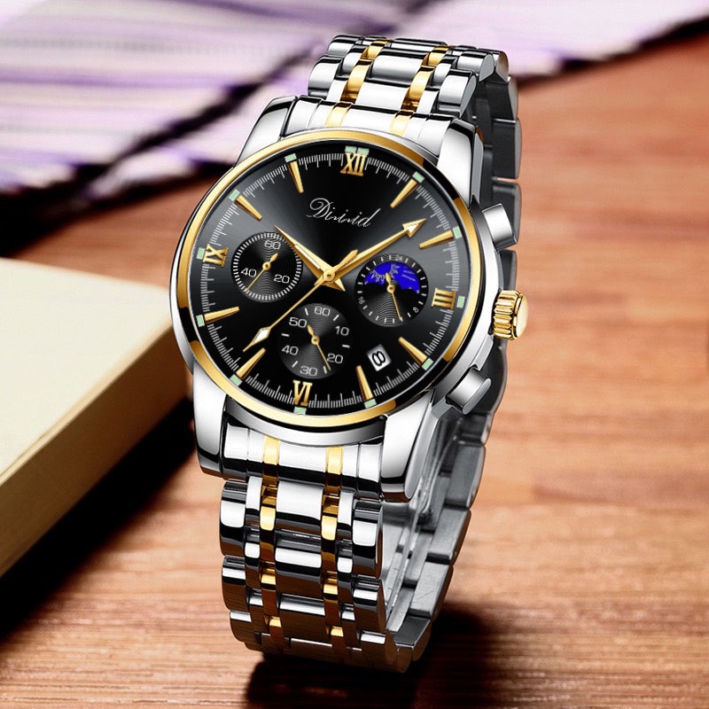 Mô tả Đồng hồ nam chống nước DIZIZID chính hãng dây thép đúc đặc - Chạy full 6 kim và lịch ngày - Tặng pin dự phòng DZ-057 - 1