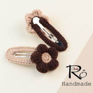Set 2 kẹp tóc bông hoa len dễ thương cho nữ và bé gái |Cặp tóc mái xinh xắn |Shop Rô Handmade