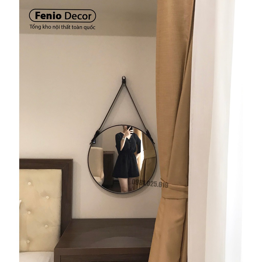 Ảnh Gương treo tường decor phòng ngủ FENIO Decor, gương trang điểm có 4 MÀU SẮC viền hình tròn hình vuông dây da dây thừng 4