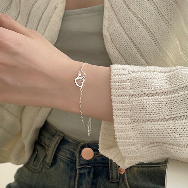 Vòng Tay Dây Xích Khóa Trái Tim Đôi Có Thể Điều Chỉnh Thời Trang Cho Nữ / Bé Gái