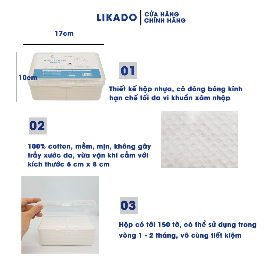 Ảnh Bông tẩy trang Likado dạng hộp 150 miếng bông tự nhiên (6cm x 8cm) 4