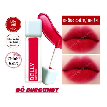 Son kem lì màu đỏ BURGUNDY Dolly super matte, son kem lì không chì bền màu lâu trôi