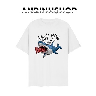 Áo thun unisex form rộng tay lỡ nam nữ in hình Cá mập Wish You chất vải cotton65 mềm mịn