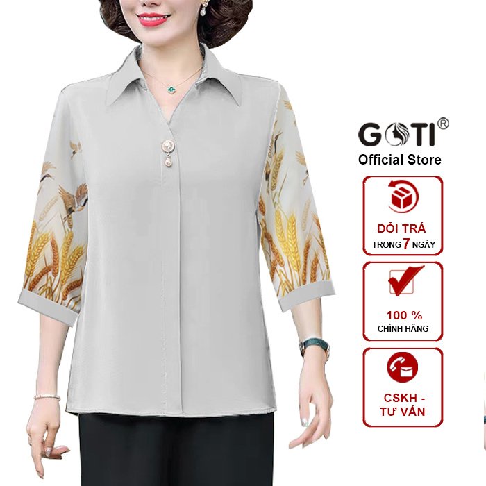 Ảnh Áo Trung Niên Nữ Dáng Suông Rộng Bigsize Kiểu Cổ Sơ Mi Tay Lững Tặng Mẹ U40-50 GOTI 3A26 3A27 3A33 4