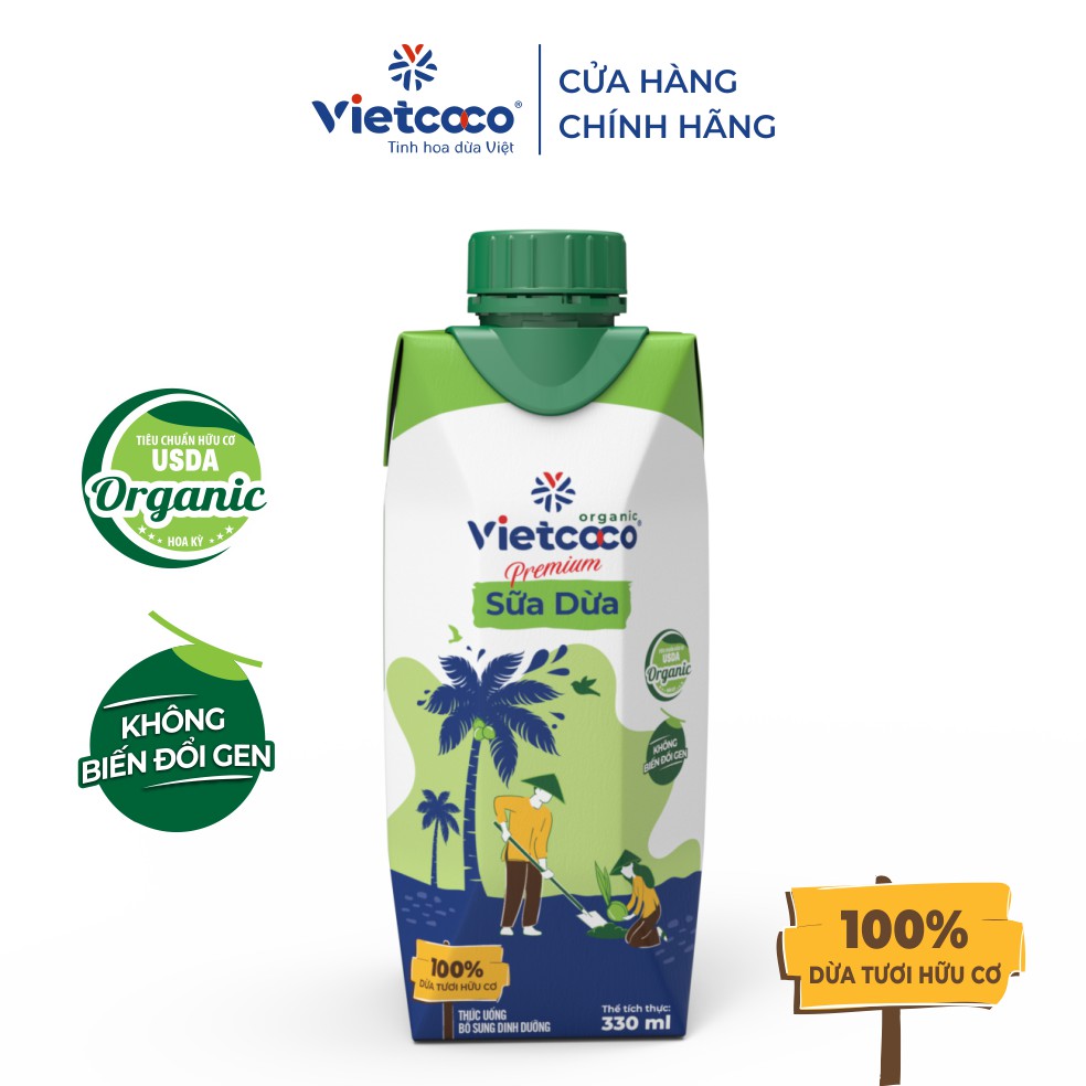 [Combo 6 hộp] Sữa dừa Organic UHT Vietcoco - hộp giấy 330ml
