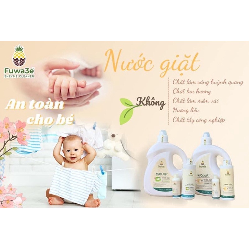 Nước giặt Fuwa3e hữu cơ ENZYME 100% organic từ Enzyme sinh học 4L, 1L an toàn cho bé, giặt đồ lót