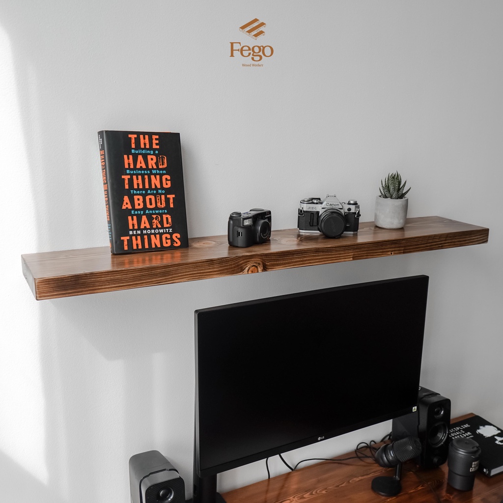 Ảnh Kệ âm gắn tường gỗ thông tự nhiên FEGO đa năng decor phòng làm việc, phòng ngủ size 80-100-120cm 3