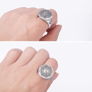 Nhẫn Bạc Khắc Biểu Tượng Âm Dương Phong Cách Vintage