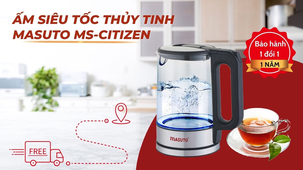 Mô tả Ấm đun siêu tốc Masuto MS-Citizen18 dung tích 1,8L có khe cách cặn bảo hành 12 tháng - 1