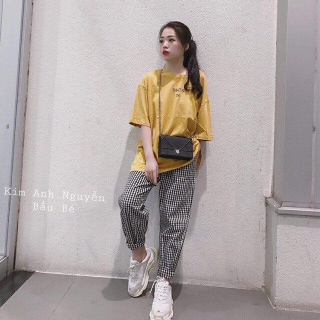 Bộ áo vàng quần kẻ NSU828