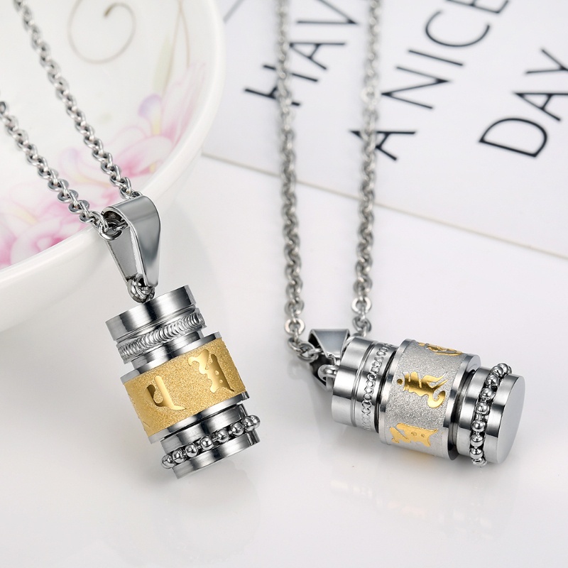 Vòng cổ mặt hình trụ khắc chữ Phật giáo bằng thép không gỉ cho nam và nữ