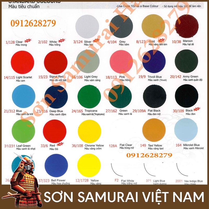 Bảng Giá Sơn Samurai - Mã Màu Tiêu Chuẩn Sơn Samurai | Shopee Việt Nam