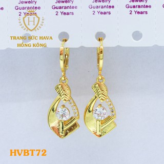 Bông Tai, Khuyên Tai Nữ Dáng Dài Đính Đá Trắng Xi Mạ Vàng Non Cao Cấp - Trang Sức Hava Hong Kong