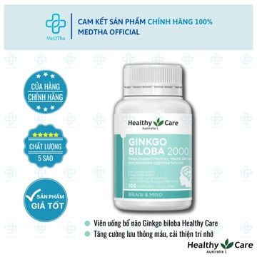 Bổ Não Ginkgo Healthy Care - Ginkgo Biloba, Viên Uống Bổ Não, Hoạt Huyết Dưỡng Não (Lọ 100 Viên)