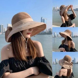 PCF * Nữ Mùa Hè Có Thể Gập Lại Du Lịch Đi Biển Cho Tấm Che Nắng Mũ Vành Rộng Chống Nắng Lưới Thoáng Khí Mũ Nơ Ngọt Ngào Xô