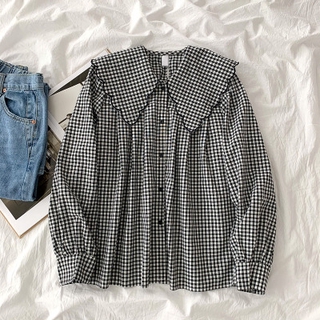 Phong cách hàn quốc nữ nữ dáng rộng áo sơ mi dài tay áo baju baju wanita lengan panjang