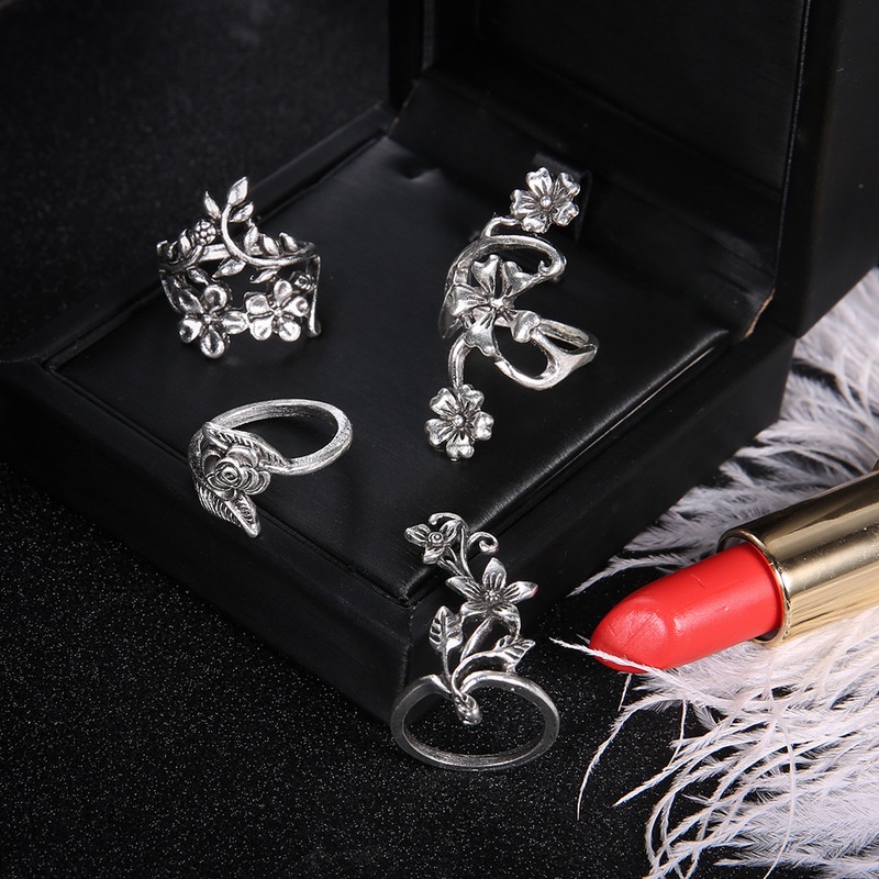 Set 4 Nhẫn Đeo Tay Kim Loại Phong Cách Vintage Cho Nữ