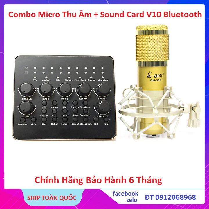 Combo Micro Bm 900 Thu Âm + Sound Card AQTA V10 Bluetooth Có Remote ...