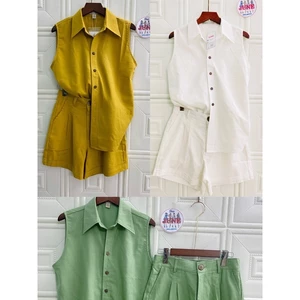 JUNE LINEN S05 - Set LINEN BỘT Áo sơ mi sát nách + short. FULLSIZE, NHIỀU MÀU