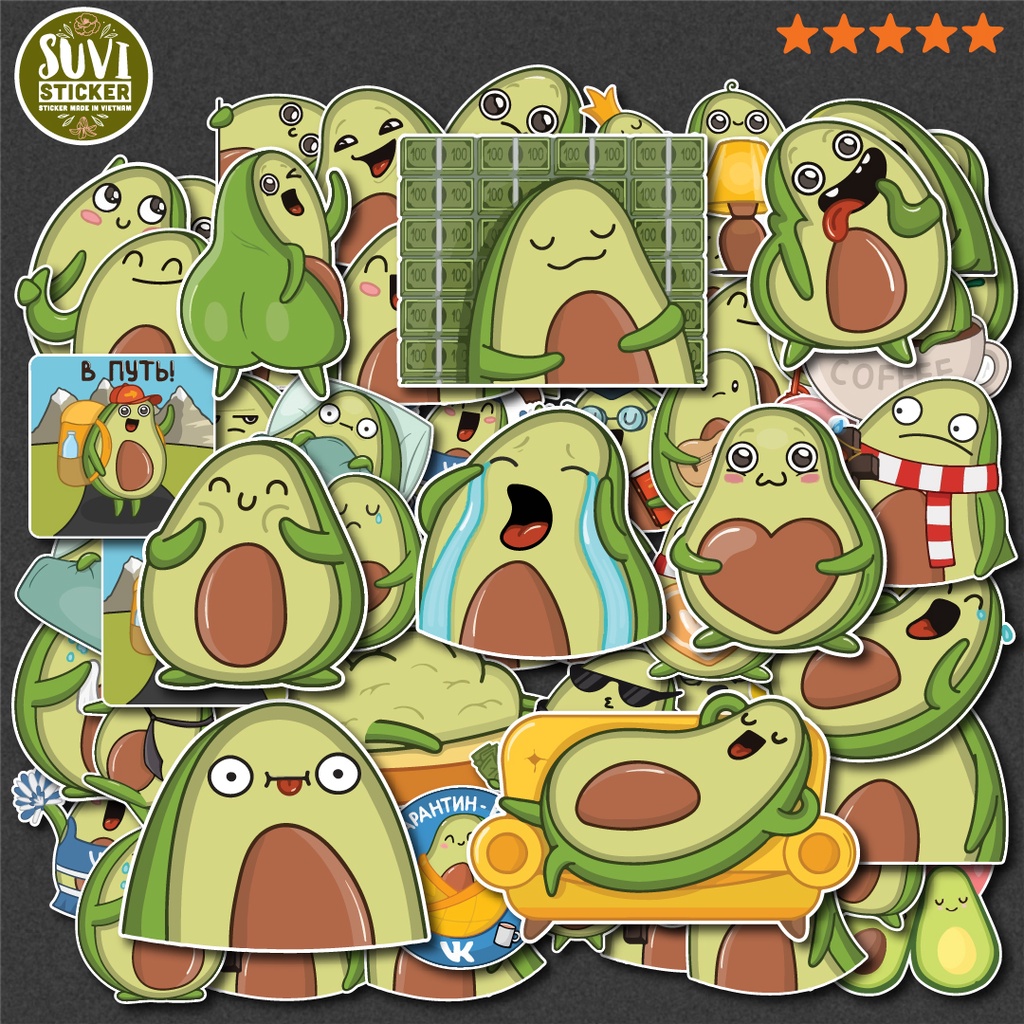 50 Sticker Trái Bơ Avocado chống nước sticker dán mũ bảo hiểm, laptop ...