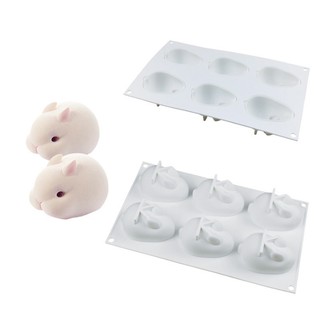 Khuôn Silicon Hình Thỏ Ngọc Làm Bánh, Khuôn 6 Thỏ Làm Tàu Hũ Siêu Xinh