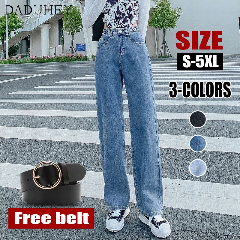 Ảnh Quần jeans dài daduhey vải denim ống rộng lưng cao có thể điều chỉnh được thời trang dành cho nữ (có thắt lưng) 1