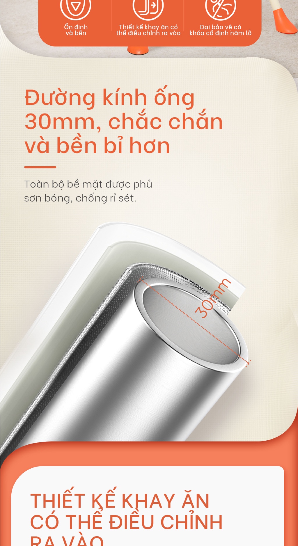 Mô tả Ghế ăn dặm cho bé Yoboo YB-0015 gồm khay ăn khay chứa đồ, điều chỉnh chiều cao ghế và độ rộng khay ăn - Hàng chính hãng - 2