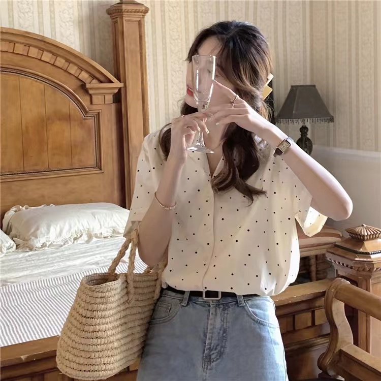 Áo sơ mi SUXI họa tiết chấm bi phong cách Hàn Quốc mẫu mới cho nữ