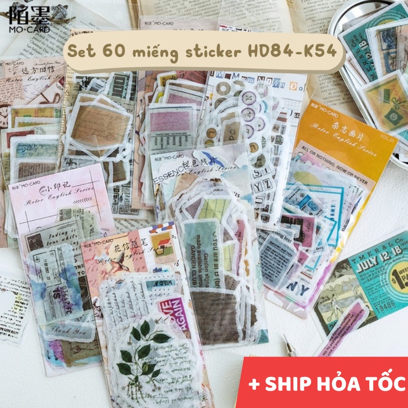 Sticker vintage dán sổ cute set 60 miếng dán HD84-K54 DIY Crafts, Scrapbook, Journal, Diary, Planner, Wal Seal Ect.