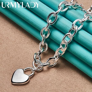 URMYLADY Bạc Trái Tim Mặt Dây Chuyền 18 Inch Dây Chuyền Vòng Cổ Cho Nữ Cưới Đính Hôn Tiệc Thời Trang Quyến Rũ 925 Trang Sức