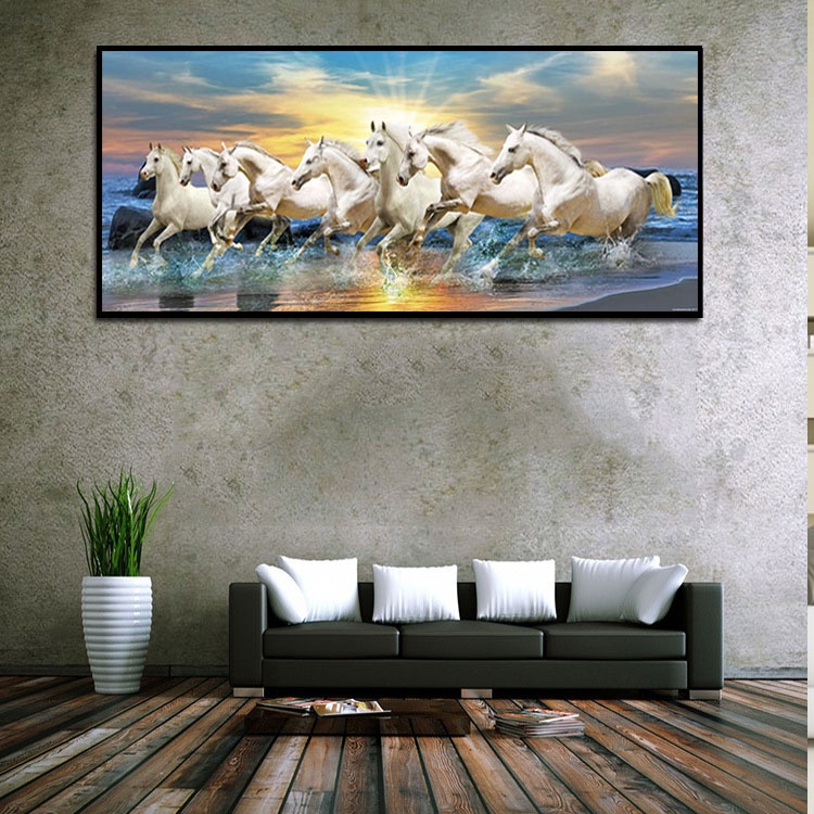 Trắng 8 Ngựa Chạy Trên Nước Tất Cả Tranh Trang Trí Poster In Canvas Trang Trí Tường Nhà Tranh Tường Nghệ Thuật