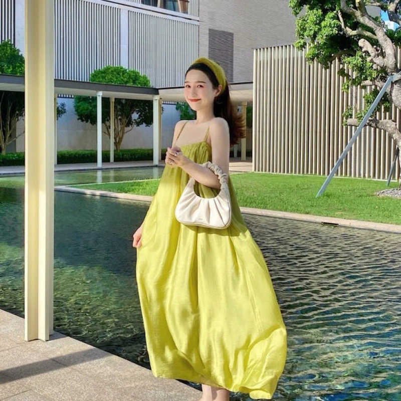 Đầm Xanh Đi Biển Du Lịch Phong Cách Hàn Quốc