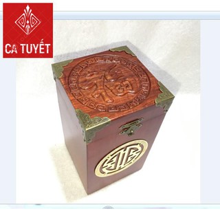 HỘP ĐỰNG CHÈ VUÔNG GỖ HƯƠNG VÂN CHỮ PHÚC - LOẠI CAO 18CM (ẢNH THẬT)